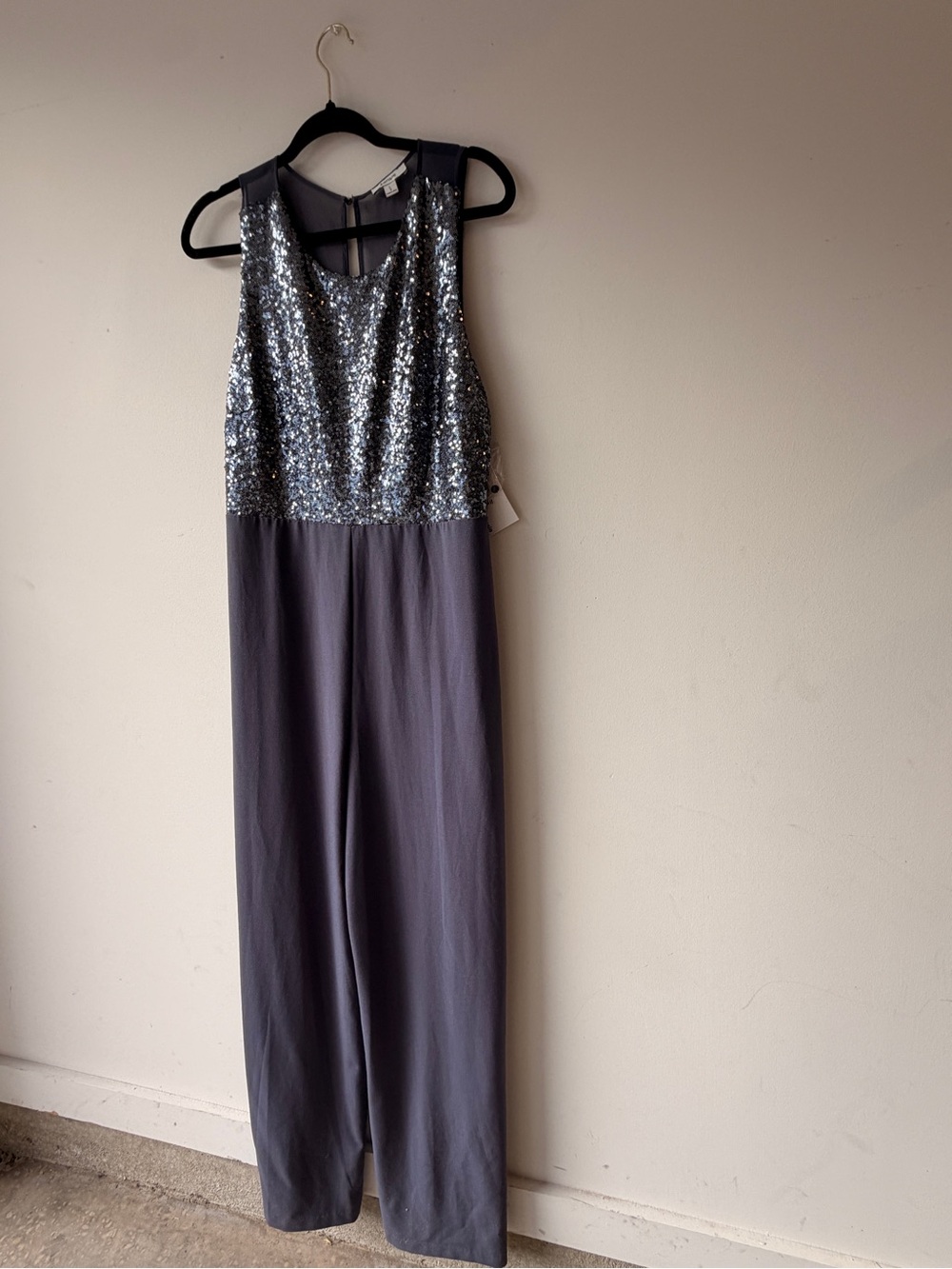 Kensie Silver Sequin Bodice Slate Gray Jumpsuit